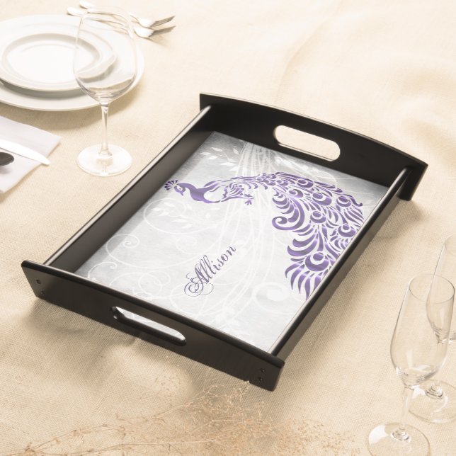Purple Peacock Personalized Serving Tray (Front)