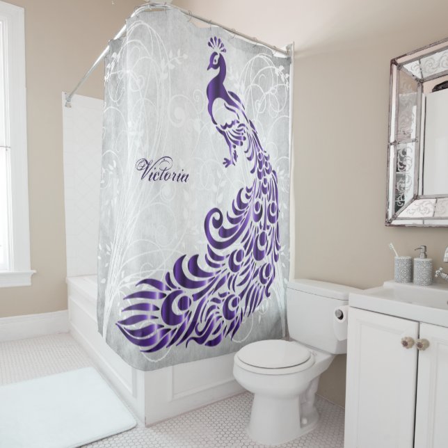 Purple Peacock Personalized Shower Curtain (In Situ)