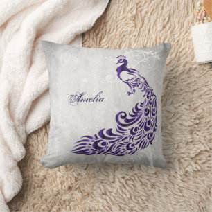 Purple Peacock Personalized  Throw Pillow
