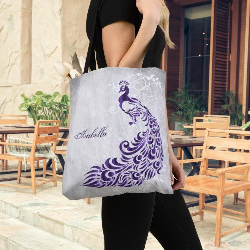 Purple Peacock Personalized Tote Bag