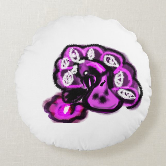 Purple peacock round pillow (Front)