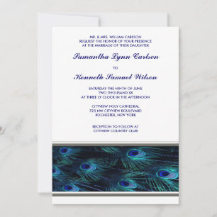 Purple Peacock Silver Trim Wedding Invitation