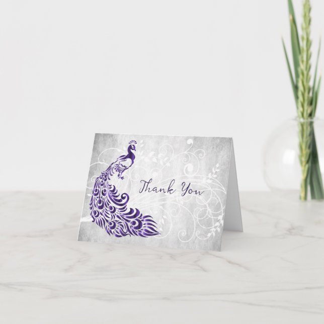 Purple Peacock Thank You Card (Front)