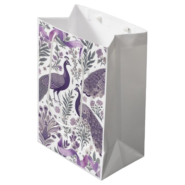 Purple Peacock Toile Gift Bag (Front Angled)