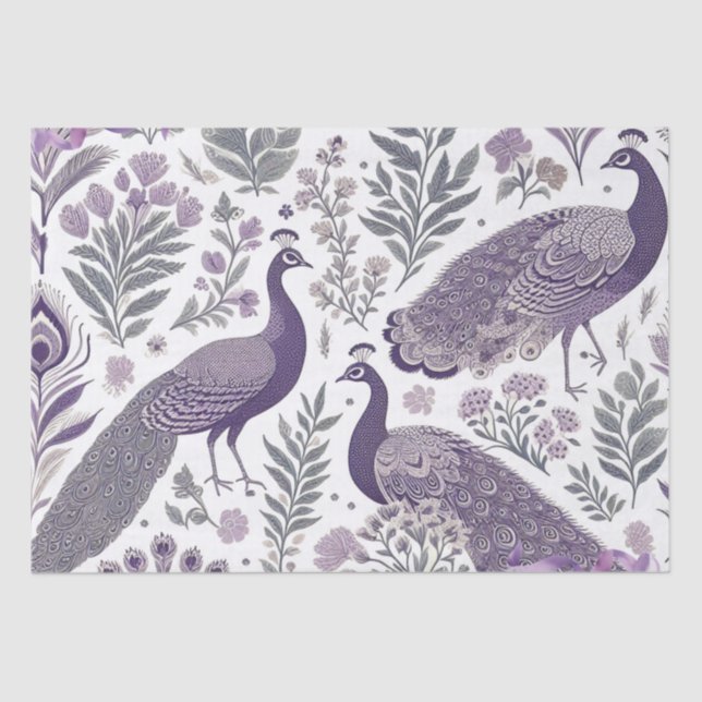 Purple Peacock Toile Gift Bag Tissue Paper (Front)