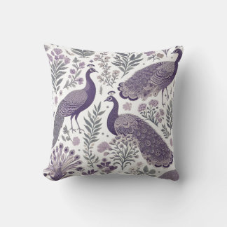Purple Peacock Toile  Throw Pillow