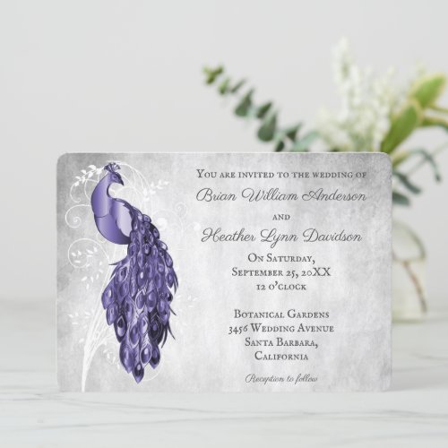 Purple Peacock Wedding Invitation