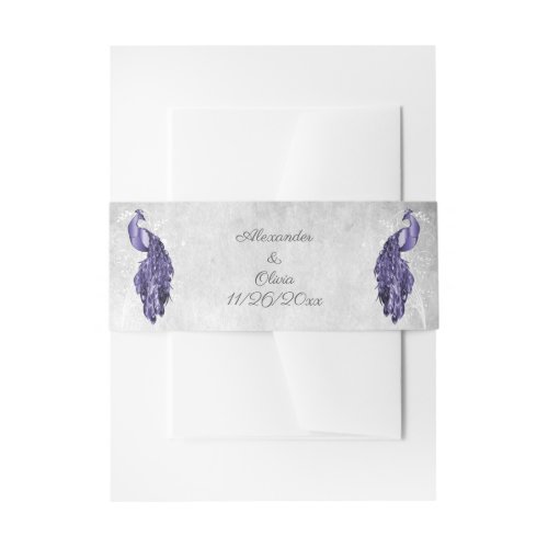 Purple Peacock Wedding Invitation Belly Band