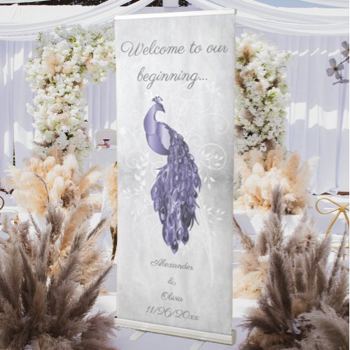Purple Peacock Wedding Retractable Banner
