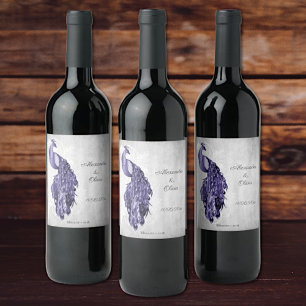 Purple Peacock Wedding Wine Label