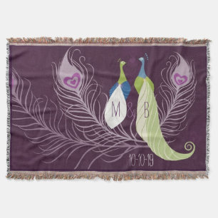 Purple Peacocks Pair Wedding Anniversary Custom Throw Blanket