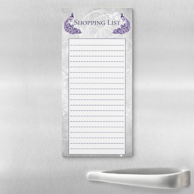 Purple Peacocks Shopping List Magnetic Notepad (In Situ)