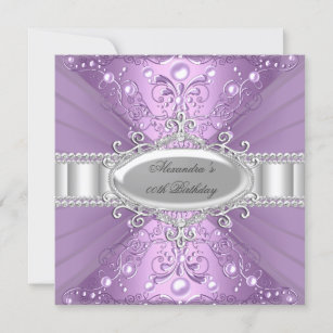 Purple Pearl & Diamond Damask Birthday Invitation