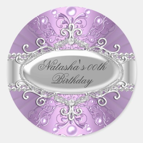 Purple Pearl  Diamond Damask Birthday Sticker