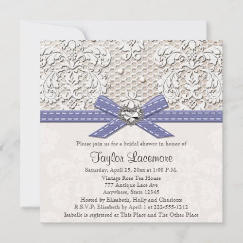 Purple Pearl Lace Diamond Bridal Shower Invitation