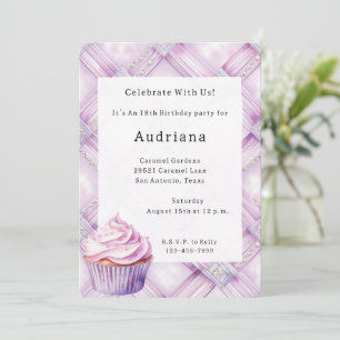 Purple Pearl Pink Cupcake Birthday Invitation