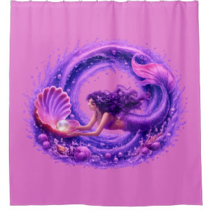 Purple Pearl Seeker Mermaid Fantasy Wave Art Shower Curtain