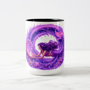 Purple Pearl Seeker Mermaid Fantasy Wave Art Two-Tone Coffee Mug