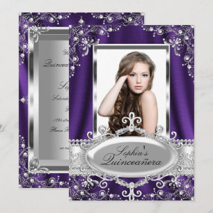 Purple Pearl Silk Vintage Glamour Quinceanera Invitation