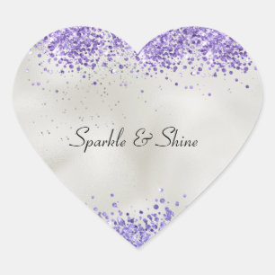 Purple Pearl Silver Sparkle Heart Sticker