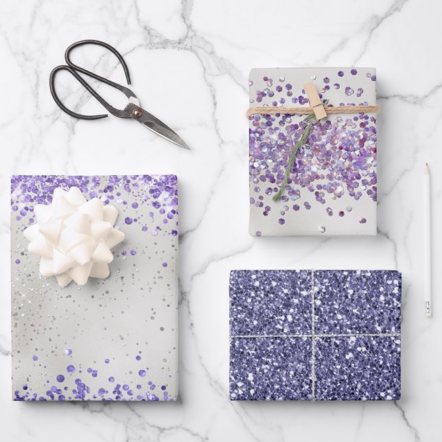 Purple Pearl Silver Sparkle      Wrapping Paper Sheets (Front)