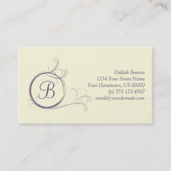 Purple Pearlized Monogram Business Card by dmboyce at Zazzle