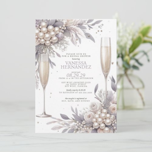 Purple Pearls and Prosecco Bridal Shower Invitation