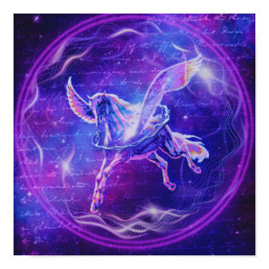 Purple Pegasus | Neon Winged Horse Galaxy Art Poster