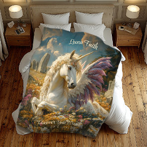 Purple Pegasus Stone Circle Fantasy Mythical Horse Fleece Blanket