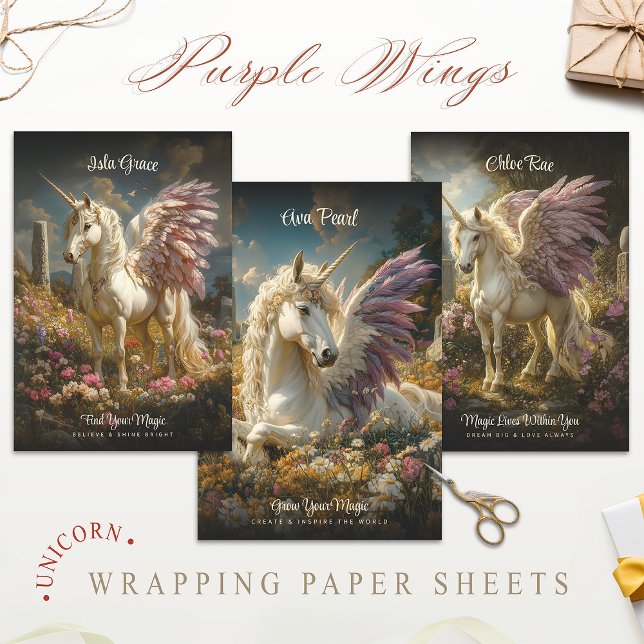 Purple Pegasus Stone Circle Fantasy Mythical Horse Wrapping Paper Sheets (Creator Uploaded)