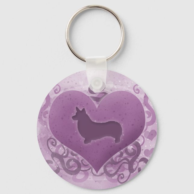 Purple Pembroke Welsh Corgi Valentine Keychain (Front)