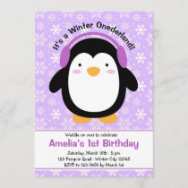 Purple Penguin Birthday Invitations (Girls)