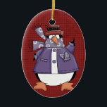 Purple Penguin Ceramic Christmas Ornament<br><div class="desc">Text can be added to this ornament to make a personalized holiday gift. If you need help,  just click on the contact link below to send the designer a personal detailed message.</div>