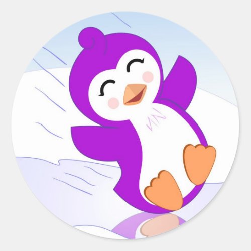Purple Penguin on Ice Stickers