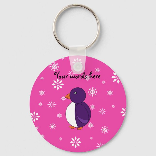 Purple penguin pink snowflakes pattern keychain (Front)