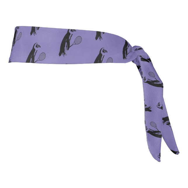 Purple Penguin Tennis Player Pattern Tie Headband (Rotate 90)