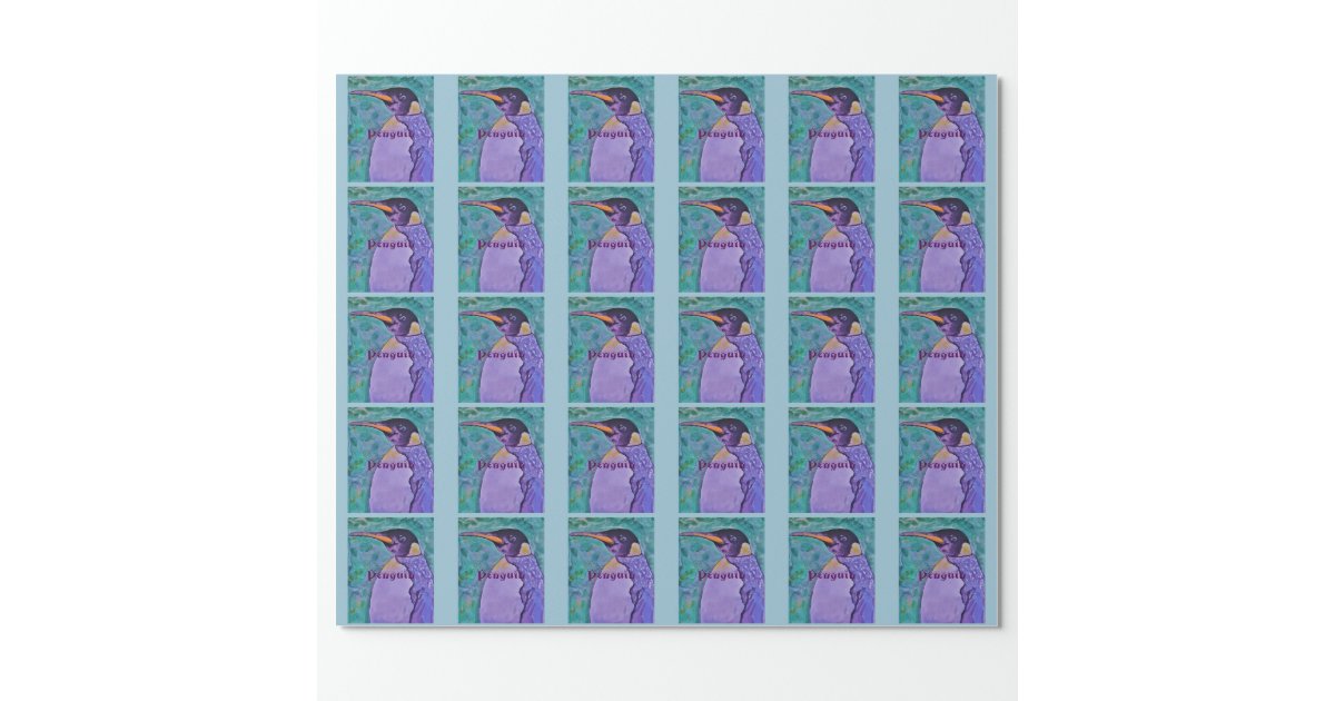 Skating penguin glossy purple wrapping paper