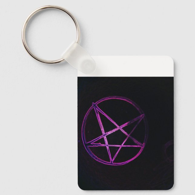 purple pentagram credit card bottle opener keychain (Front)