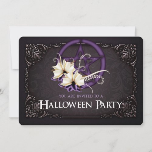 Purple Pentagram Halloween Party Invitation