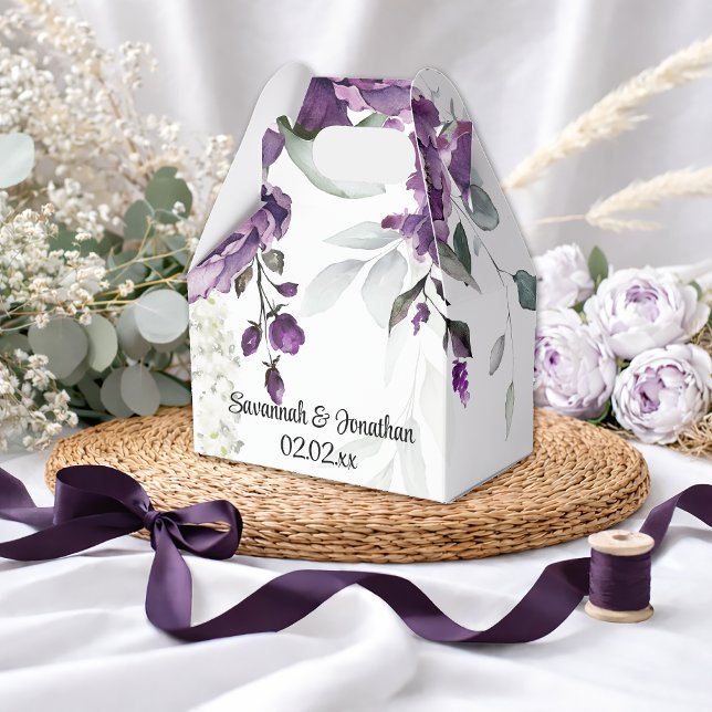 Purple Peonies and Sage Greenery Wedding Favor Boxes (Creator Uploaded)
