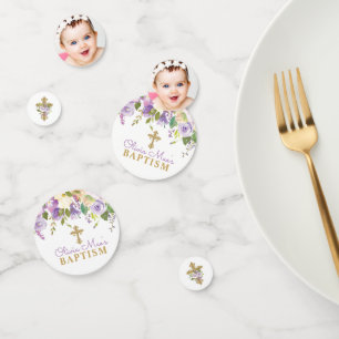 Purple Peonies Baptism Personalized Table Confetti