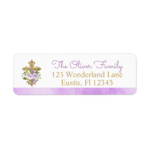Purple Peonies Baptism Return Address Labels