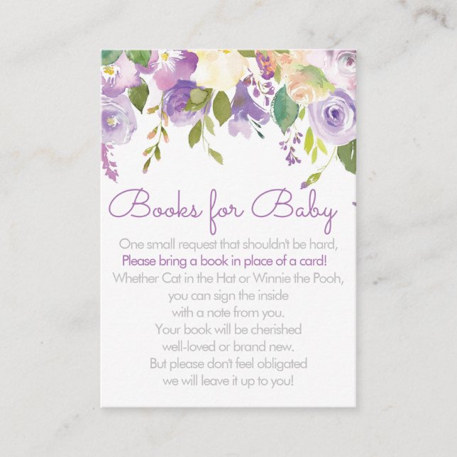 Purple Peonies Books For Baby Invitation Insert (Front)