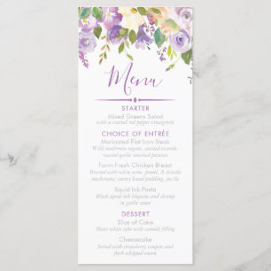 Purple Peonies Bridal Shower Custom Event Menu