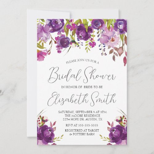 Purple Peonies Bridal Shower Invitation