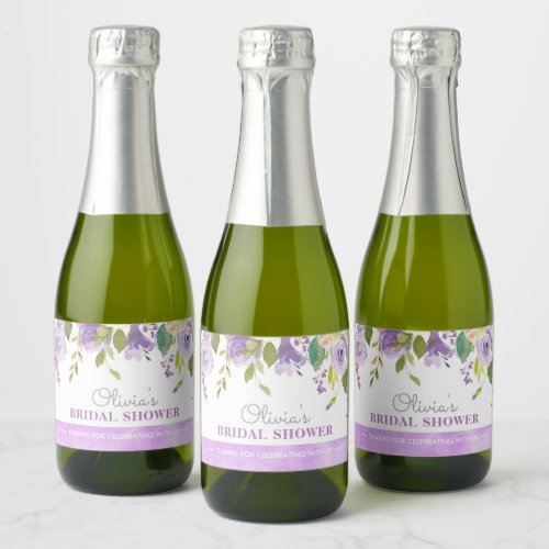 Purple Peonies Bridal Shower Tea Party Mini Sparkling Wine Label