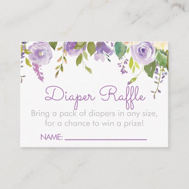 Purple Peonies Diaper Raffle Ticket Inserts (Front)