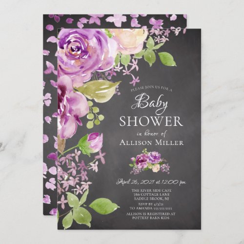 Purple Peonies Floral Baby Shower Invitation