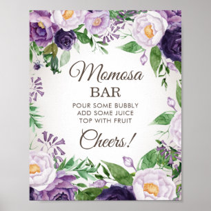 Purple Peonies Floral Baby Shower Momosa Bar Poster