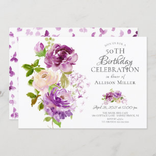 Purple Peonies Floral Birthday Invitation